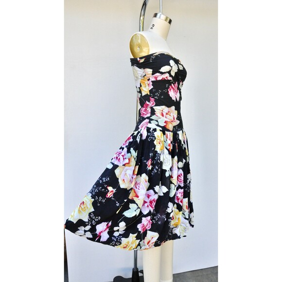 Italian Designer Floral Dress Novelty Print Fit & Flare Dress Roses Print XS - Picture 4 of 10